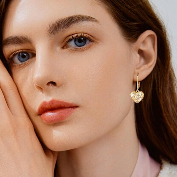 14K Gold Plated Heart Waterdrop Leverback Hypoallergenic Earring for Women - Picture 4 of 8